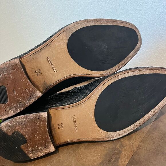 Magnanni Black Leather Interwoven Slip-On Loafers Dress Shoes Men's Size 13 - Picture 8 of 12